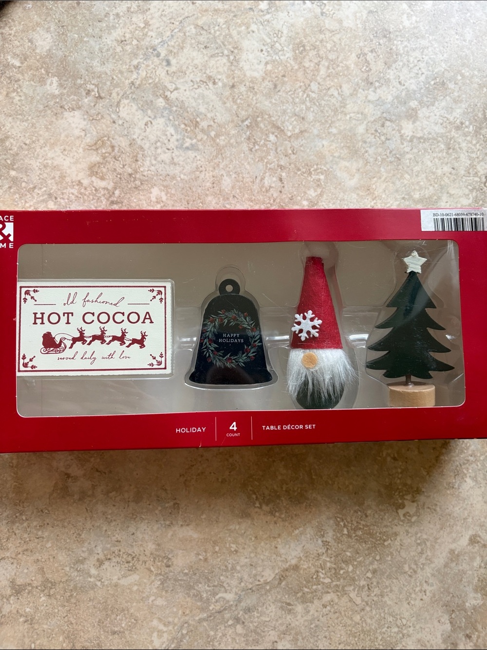 Holiday Table Décor Set with Red Gnome and Green Tree - Pack of 4